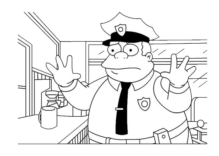 Coloring book policeman in donut shop Coloring book policeman in donut shop
